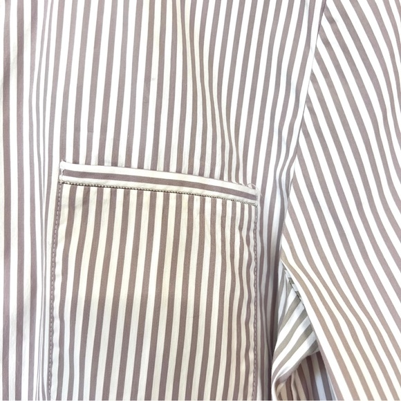 Lafayette 148 Classic Tan & White Striped Poplin Button-Up Shirt Size Small - Picture 2 of 11